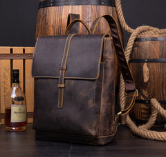 Casual Coffee Leather Mens 14 inches Laptop Travel Backpacks School Computer Backpack for Men - iwalletsmen