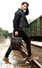 Casual Coffee Leather Mens 14 inches Laptop Travel Backpacks School Computer Backpack for Men - iwalletsmen