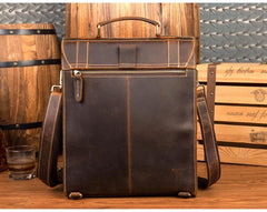 Casual Brown Leather Mens 14 inches School Backpacks Shoulder Briefcase Computer Backpack for Men - iwalletsmen