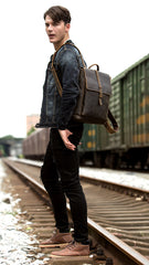 Casual Coffee Leather Mens 14 inches Laptop Travel Backpacks School Computer Backpack for Men - iwalletsmen