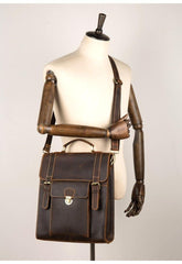 Casual Brown Leather Mens 14 inches School Backpacks Shoulder Briefcase Computer Backpack for Men - iwalletsmen