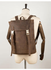 Casual Dark Brown Leather Mens 14 inches School Backpacks Satchel Backpack Computer Backpack for Men - iwalletsmen