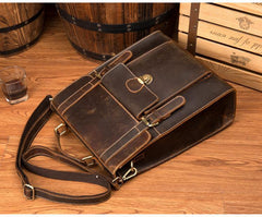 Casual Brown Leather Mens 14 inches School Backpacks Shoulder Briefcase Computer Backpack for Men - iwalletsmen