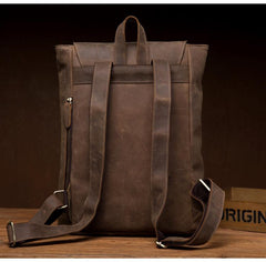 Casual Dark Brown Leather Mens 14 inches School Backpacks Satchel Backpack Computer Backpack for Men - iwalletsmen