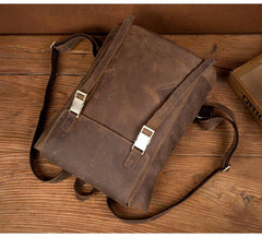 Casual Dark Brown Leather Mens 14 inches School Backpacks Satchel Backpack Computer Backpack for Men - iwalletsmen