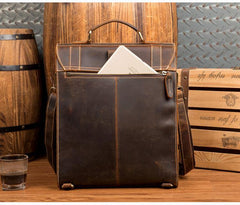 Casual Brown Leather Mens 14 inches School Backpacks Shoulder Briefcase Computer Backpack for Men - iwalletsmen