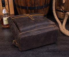 Casual Coffee Leather Mens 14 inches Laptop Travel Backpacks School Computer Backpack for Men - iwalletsmen