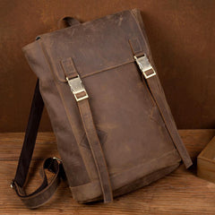 Casual Dark Brown Leather Mens 14 inches School Backpacks Satchel Backpack Computer Backpack for Men - iwalletsmen