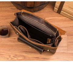 Casual Brown Leather Mens 14 inches School Backpacks Shoulder Briefcase Computer Backpack for Men - iwalletsmen