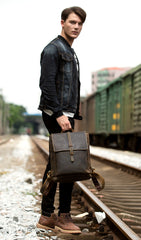 Casual Coffee Leather Mens 14 inches Laptop Travel Backpacks School Computer Backpack for Men - iwalletsmen