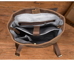 Casual Dark Brown Leather Mens 14 inches School Backpacks Satchel Backpack Computer Backpack for Men - iwalletsmen