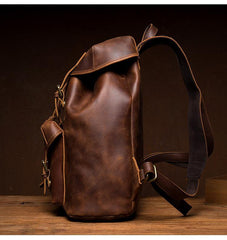 Casual Brown Leather Mens 15 inches Laptop Backpack Travel Backpack Brown School Backpack for Men - iwalletsmen