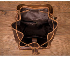 Casual Brown Leather Mens 15 inches Laptop Backpack Travel Backpack Brown School Backpack for Men - iwalletsmen