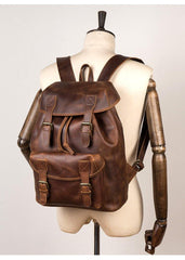 Casual Brown Leather Mens 15 inches Laptop Backpack Travel Backpack Brown School Backpack for Men - iwalletsmen