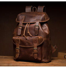 Casual Brown Leather Mens 15 inches Laptop Backpack Travel Backpack Brown School Backpack for Men - iwalletsmen