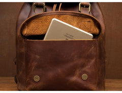 Casual Brown Leather Mens 15 inches Laptop Backpack Travel Backpack Brown School Backpack for Men - iwalletsmen
