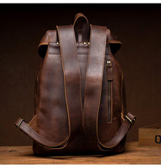 Casual Brown Leather Mens 15 inches Laptop Backpack Travel Backpack Brown School Backpack for Men - iwalletsmen