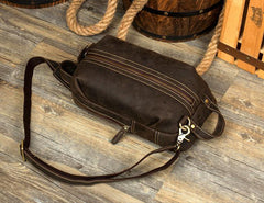 Casual Dark Brown Leather Mens One Shoulder Backpacks Sling Bags Chest Bags for Men - iwalletsmen