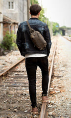 Casual Dark Brown Leather Mens One Shoulder Backpacks Sling Bags Chest Bags for Men - iwalletsmen