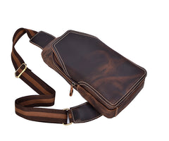 Casual Dark Brown Leather Mens Sling Pack Sling Bags Chest Bags One Shoulder Backpack for Men - iwalletsmen