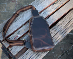 Casual Dark Brown Leather Mens Sling Pack Sling Bags Chest Bags One Shoulder Backpack for Men - iwalletsmen