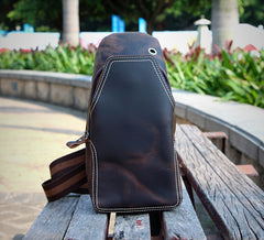 Casual Dark Brown Leather Mens Sling Pack Sling Bags Chest Bags One Shoulder Backpack for Men - iwalletsmen