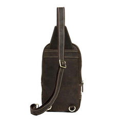 Casual Dark Brown Leather Mens One Shoulder Backpacks Sling Bags Chest Bags for Men - iwalletsmen