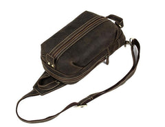 Casual Dark Brown Leather Mens One Shoulder Backpacks Sling Bags Chest Bags for Men - iwalletsmen
