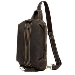 Casual Dark Brown Leather Mens One Shoulder Backpacks Sling Bags Chest Bags for Men - iwalletsmen
