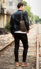 Casual Dark Brown Leather Mens One Shoulder Backpacks Sling Bags Chest Bags for Men - iwalletsmen