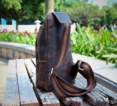 Casual Dark Brown Leather Mens Sling Pack Sling Bags Chest Bags One Shoulder Backpack for Men - iwalletsmen