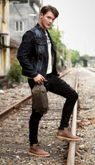 Casual Dark Brown Leather Mens One Shoulder Backpacks Sling Bags Chest Bags for Men - iwalletsmen