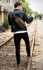 Casual Dark Brown Leather Mens One Shoulder Backpacks Sling Bags Chest Bags for Men - iwalletsmen