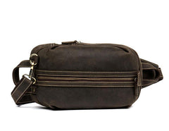 Casual Dark Brown Leather Mens One Shoulder Backpacks Sling Bags Chest Bags for Men - iwalletsmen