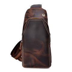 Casual Dark Brown Leather Mens Sling Pack Sling Bags Chest Bags One Shoulder Backpack for Men - iwalletsmen