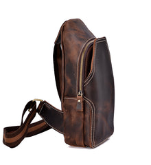 Casual Dark Brown Leather Mens Sling Pack Sling Bags Chest Bags One Shoulder Backpack for Men - iwalletsmen