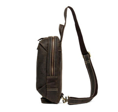 Casual Dark Brown Leather Mens One Shoulder Backpacks Sling Bags Chest Bags for Men - iwalletsmen