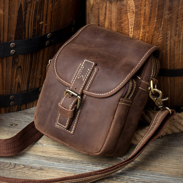 Dark Brown Casual Leather Mens Small Side Bag Messenger Bag Waist Bag Belt Pouch for Men - iwalletsmen