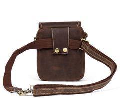 Dark Brown Casual Leather Mens Small Side Bag Messenger Bag Waist Bag Belt Pouch for Men - iwalletsmen