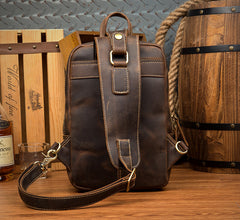 Casual Brown Mens Leather Large Sling Bag One Shoulder Pack Chest Bag Sling Backpack for men - iwalletsmen