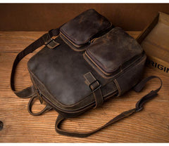 Casual Brown Mens Leather 14-inch Computer Backpacks Coffee Travel Backpack School Backpacks for men - iwalletsmen