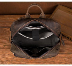 Casual Brown Mens Leather 14-inch Computer Backpacks Coffee Travel Backpack School Backpacks for men - iwalletsmen