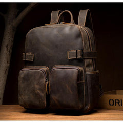 Casual Brown Mens Leather 14-inch Computer Backpacks Coffee Travel Backpack School Backpacks for men - iwalletsmen