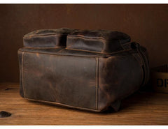 Casual Brown Mens Leather 14-inch Computer Backpacks Coffee Travel Backpack School Backpacks for men - iwalletsmen