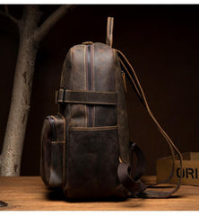 Casual Brown Mens Leather 14-inch Computer Backpacks Coffee Travel Backpack School Backpacks for men - iwalletsmen
