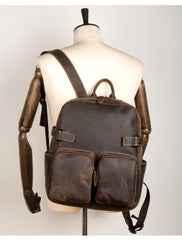 Casual Brown Mens Leather 14-inch Computer Backpacks Coffee Travel Backpack School Backpacks for men - iwalletsmen