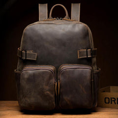 Casual Brown Mens Leather 14-inch Computer Backpacks Coffee Travel Backpack School Backpacks for men - iwalletsmen
