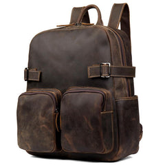 Casual Brown Mens Leather 14-inch Computer Backpacks Coffee Travel Backpack School Backpacks for men - iwalletsmen