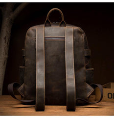 Casual Brown Mens Leather 14-inch Computer Backpacks Coffee Travel Backpack School Backpacks for men - iwalletsmen