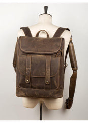 Casual Brown Mens Leather 15-inch Computer Backpacks Brown Travel Backpack School Backpacks for men - iwalletsmen